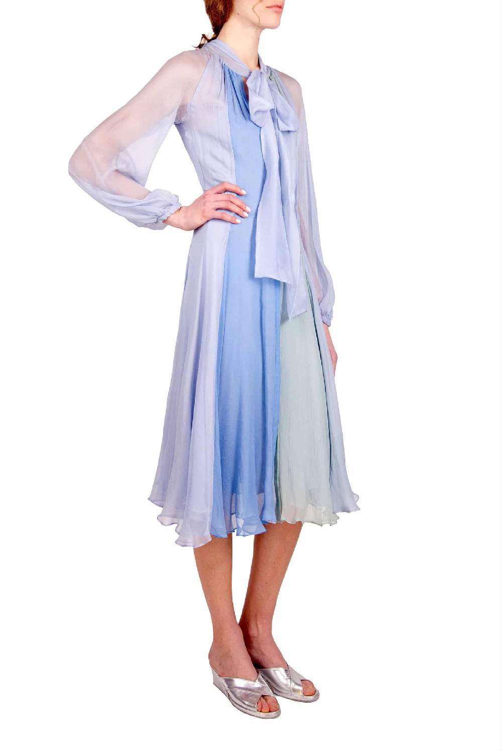 Luisa Beccaria Abito Corto In Chiffon Tricolore Con Fiocco Acquista Ora