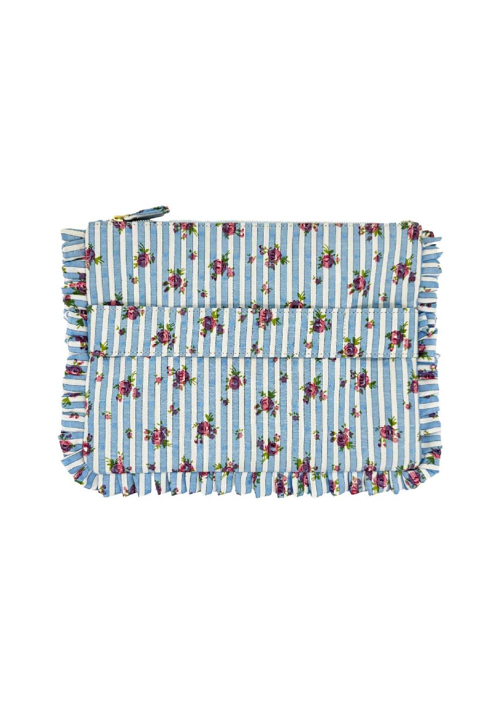 Luisa Beccaria Pochette Grande A Mano Con Rose Rigate Blu Shopping Online