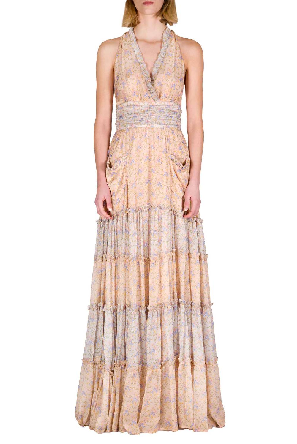 Luisa Beccaria Abito lungo in chiffon increspato Blooming Mirage Presa