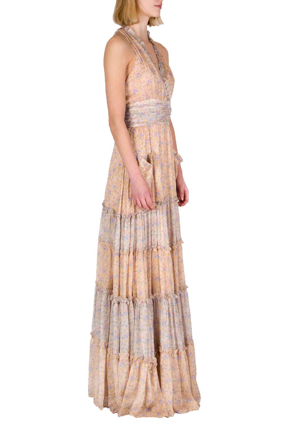 Luisa Beccaria Abito lungo in chiffon increspato Blooming Mirage Presa