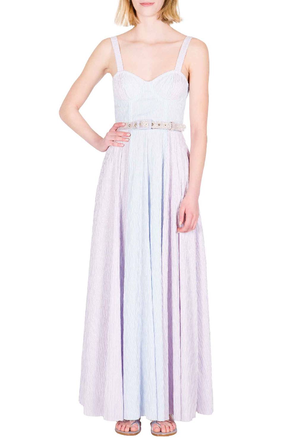 Luisa Beccaria Abito bustier in cotone con spalline a righe bicolori Hotsell
