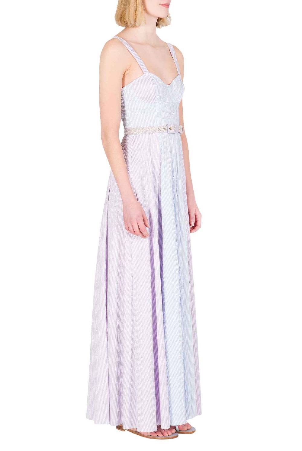 Luisa Beccaria Abito bustier in cotone con spalline a righe bicolori Hotsell