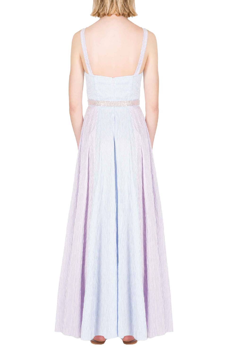 Luisa Beccaria Abito bustier in cotone con spalline a righe bicolori Hotsell