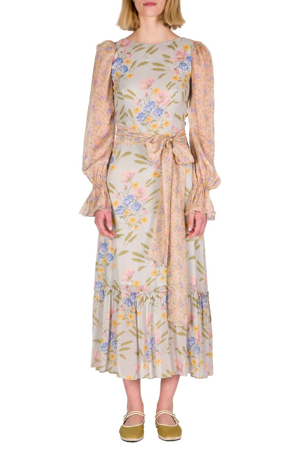 Luisa Beccaria Abito in georgette stampata Blooming Mirage Vendita Economica