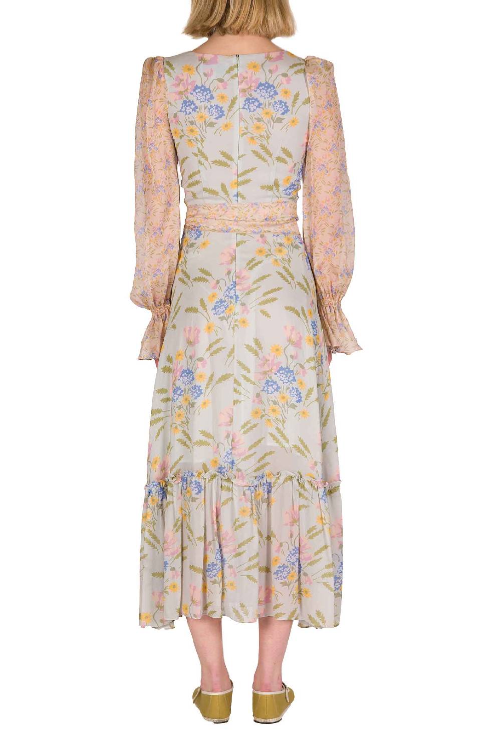 Luisa Beccaria Abito in georgette stampata Blooming Mirage Vendita Economica