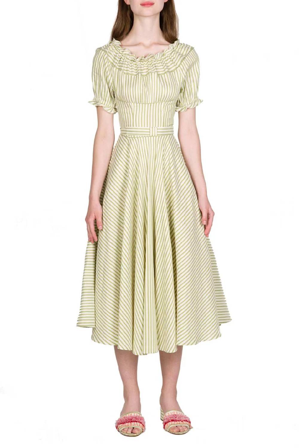 Luisa Beccaria Abito midi in misto cotone con spalle scoperte Offerta speciale