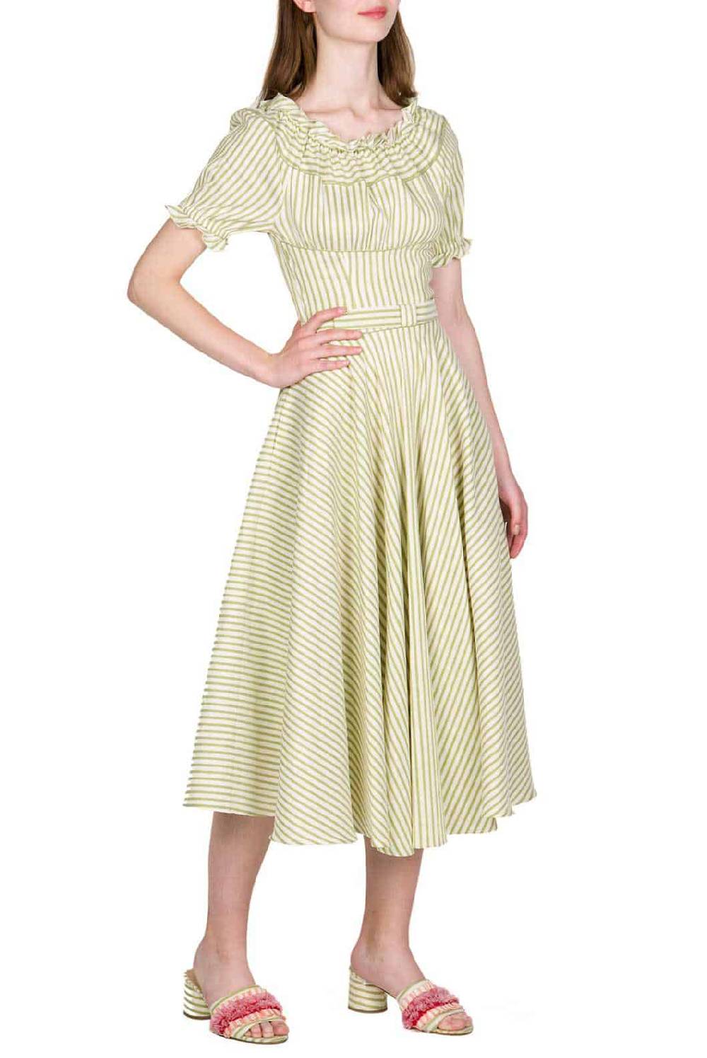 Luisa Beccaria Abito midi in misto cotone con spalle scoperte Offerta speciale