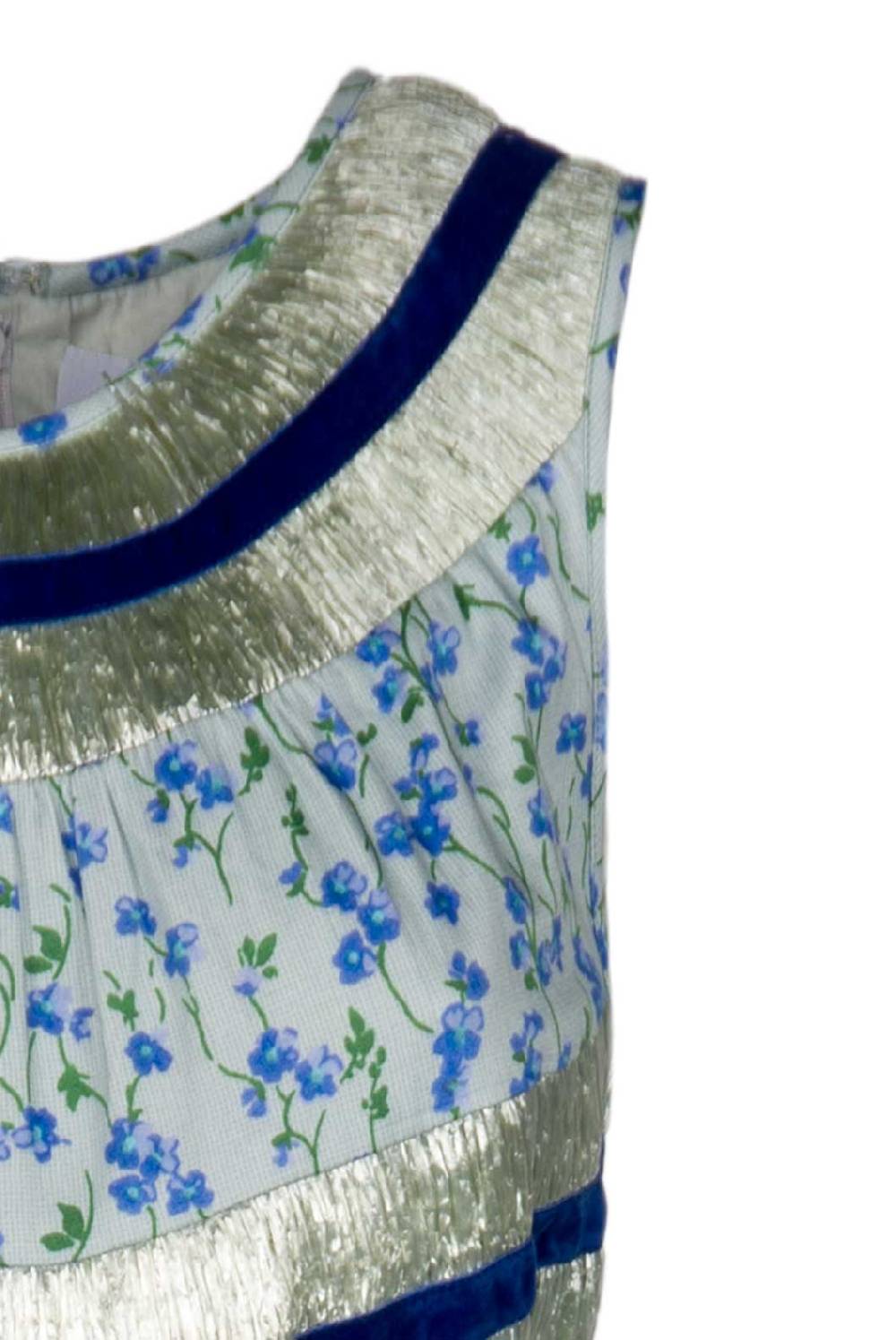 Luisa Beccaria Abito Floreale Azzurro Senza Maniche In Cotone E Rafia Comprare a buon mercato