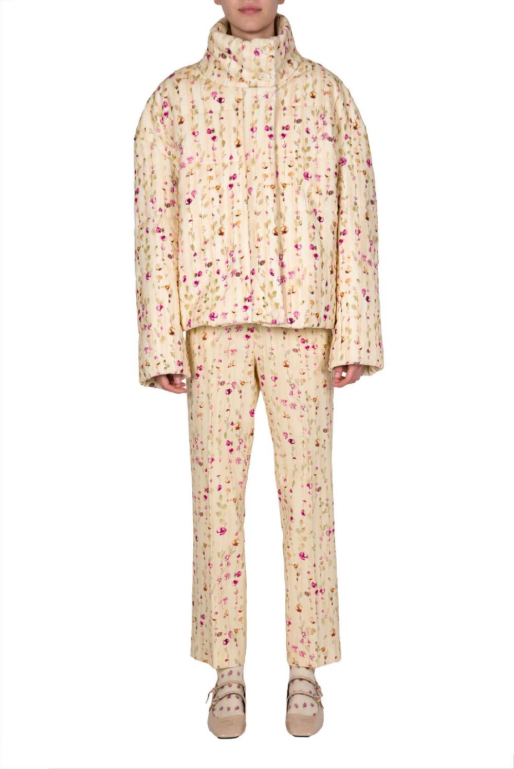 Luisa Beccaria Bomber imbottito in velluto a coste con ghirlanda di fiori Flash Sale