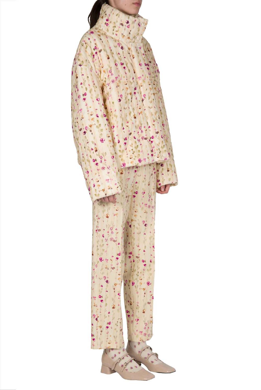 Luisa Beccaria Bomber imbottito in velluto a coste con ghirlanda di fiori Flash Sale