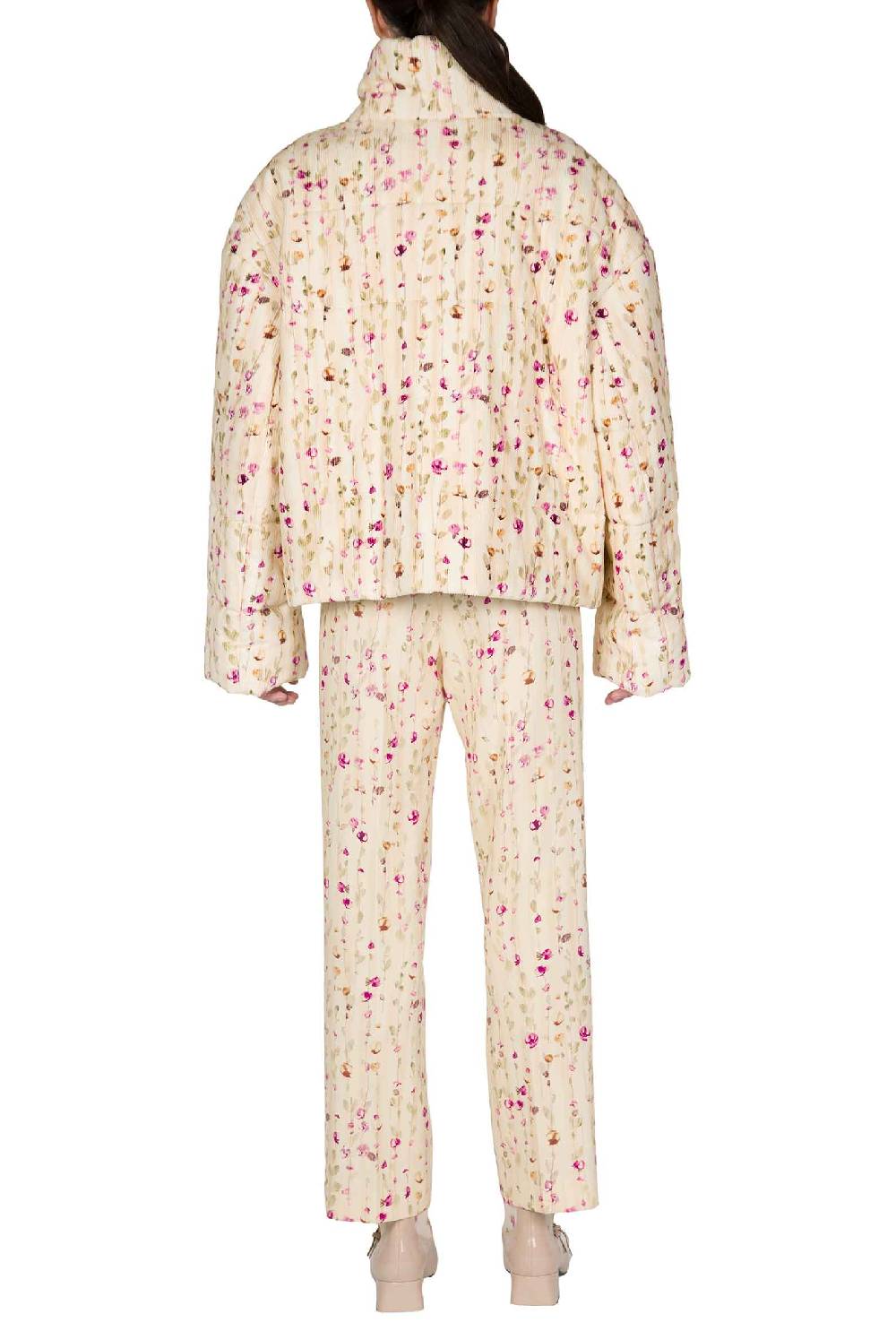 Luisa Beccaria Bomber imbottito in velluto a coste con ghirlanda di fiori Flash Sale