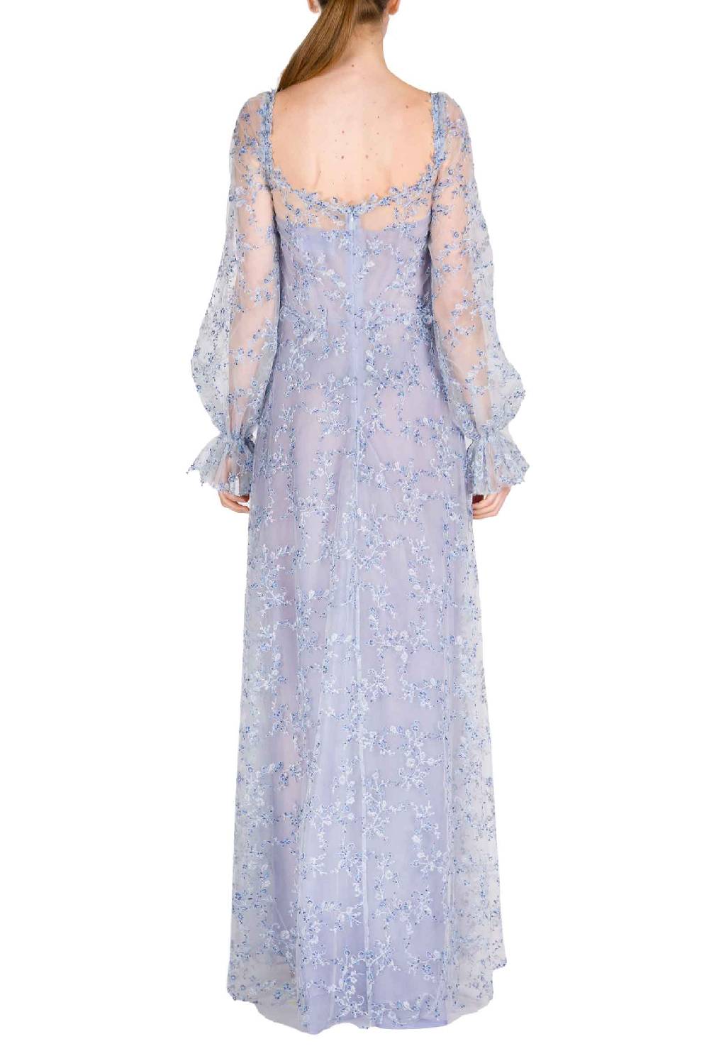 Luisa Beccaria Abito da sera in tulle blu con ricami Offerta natalizia