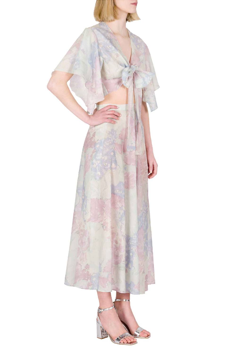 Luisa Beccaria Gonna in cotone leggero stampato con fiori astratti Online Outlet