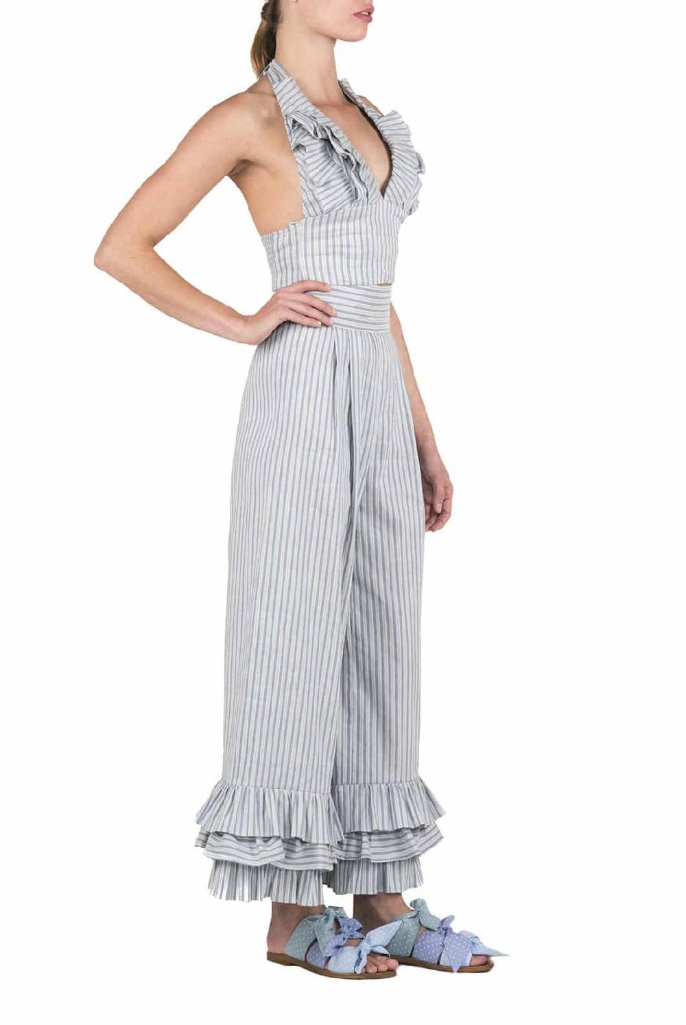 Luisa Beccaria Top all'americana in misto lino e cotone con scollo a V Liquidazione