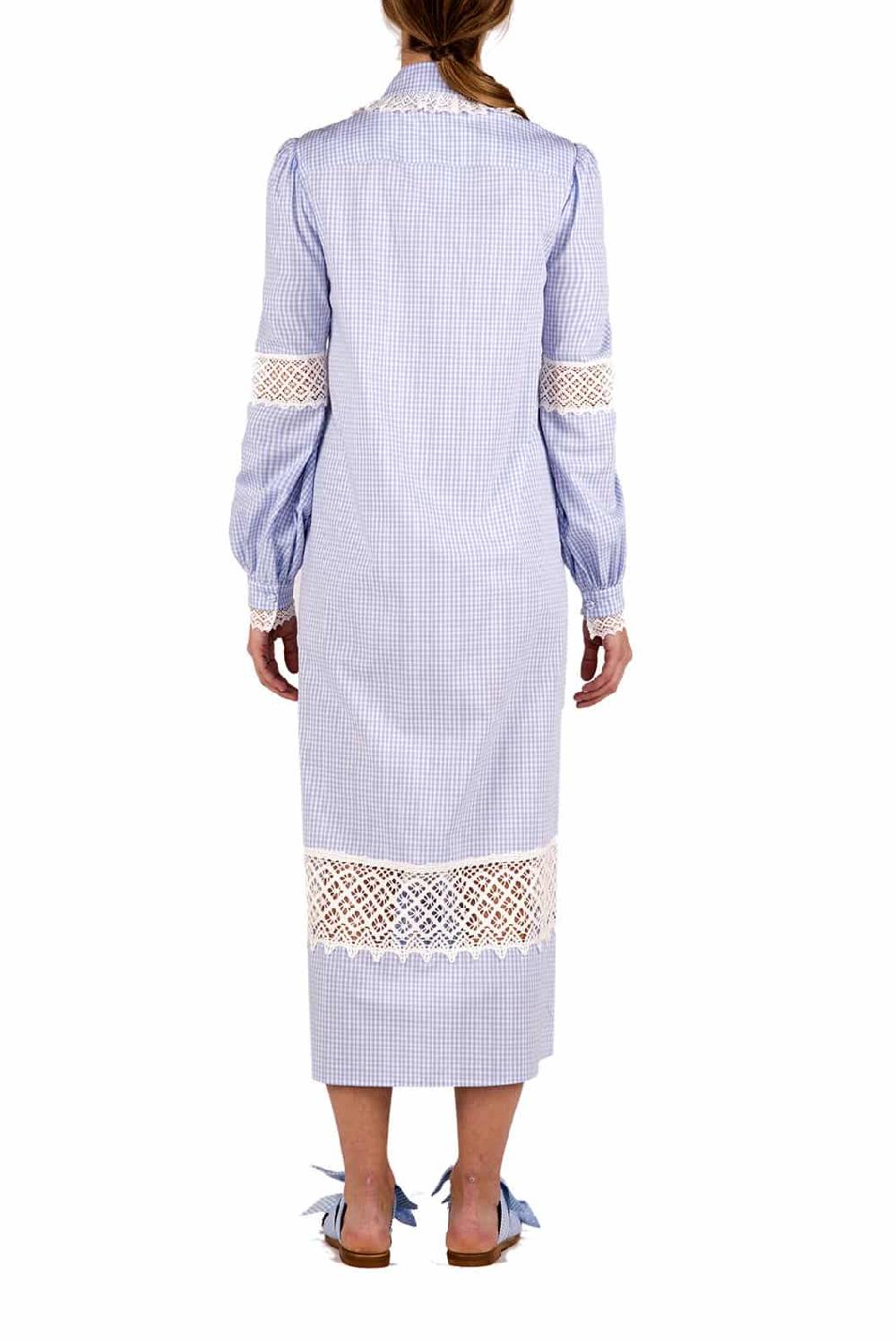 Luisa Beccaria Abito chemisier in cotone a quadretti con pizzo Offerte giornaliere