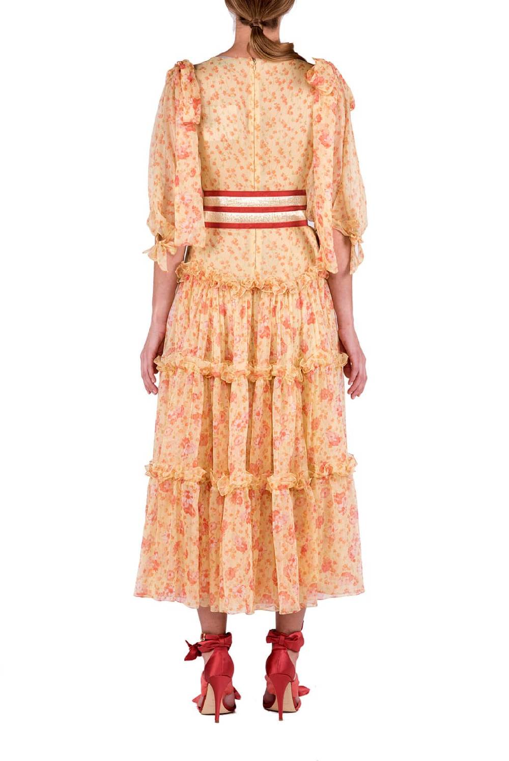 Luisa Beccaria Abito longuette in chiffon floreale con balze Enormi risparmi