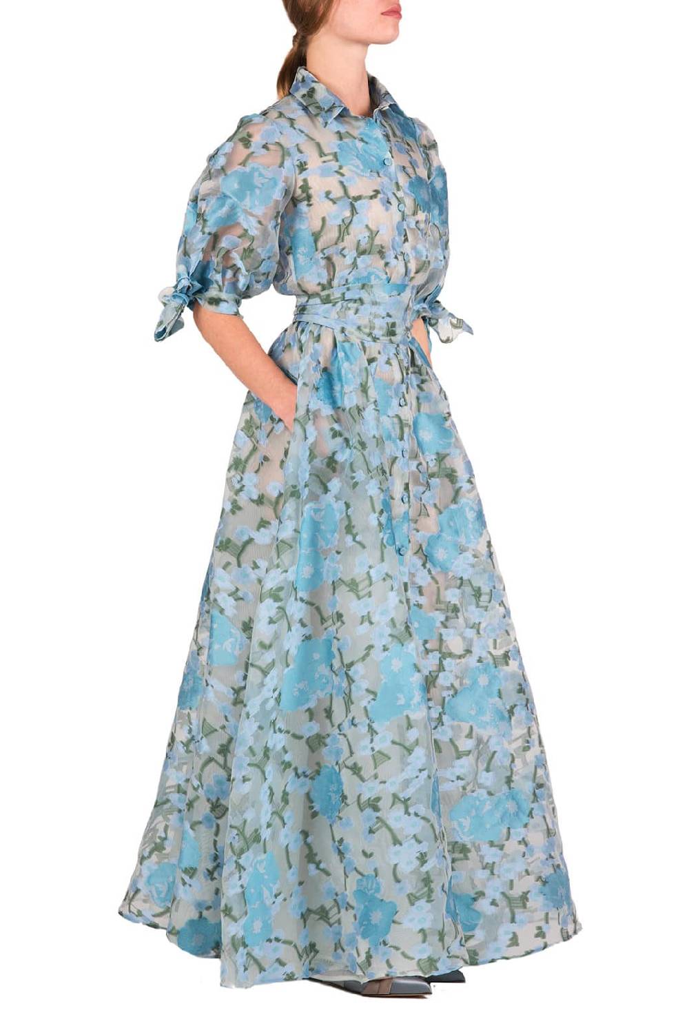 Luisa Beccaria Chemisier in organza con riempimento floreale Sconti VIP