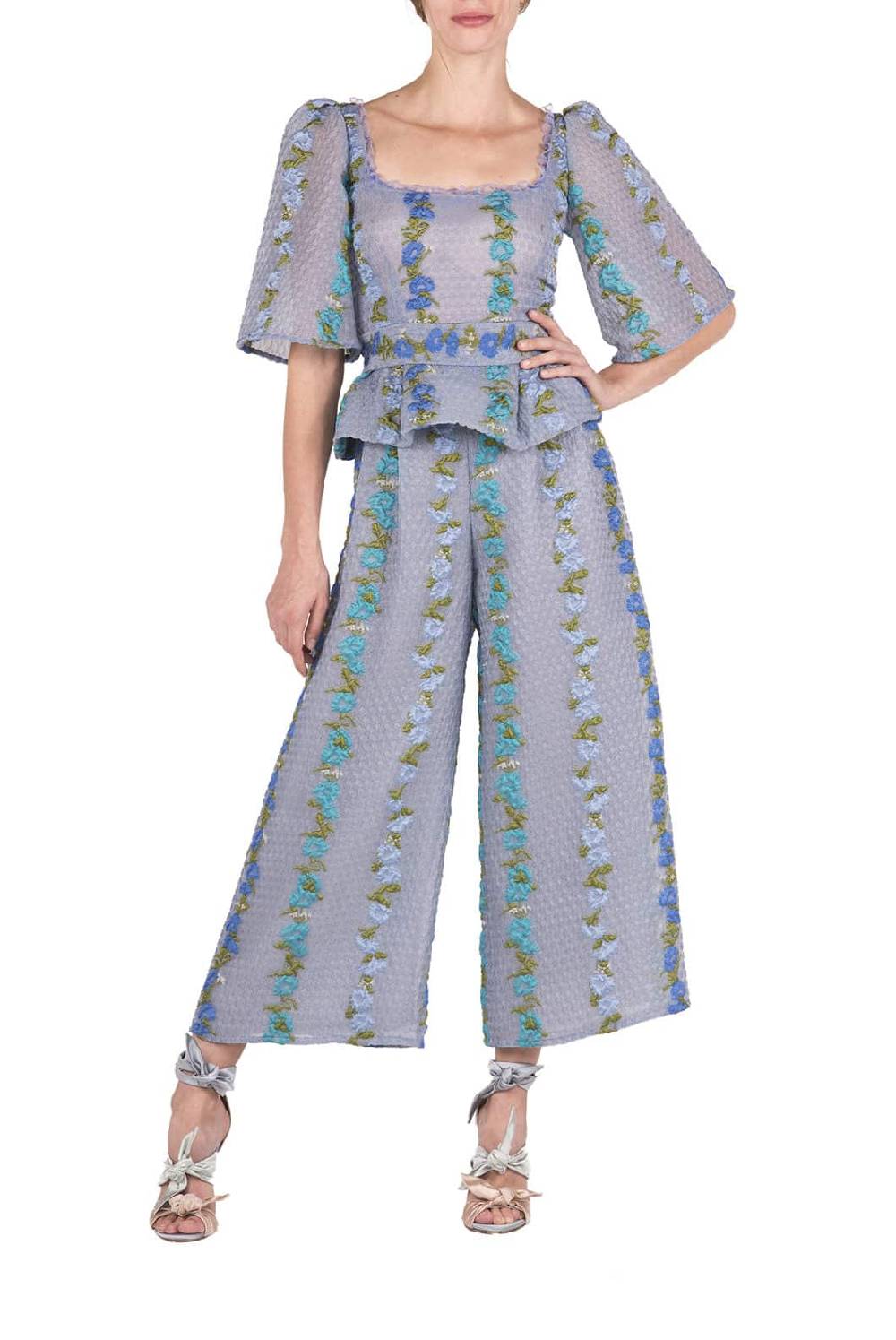 Luisa Beccaria Top in Organza Fil Coupè Floreale Rigato Prezzo basso