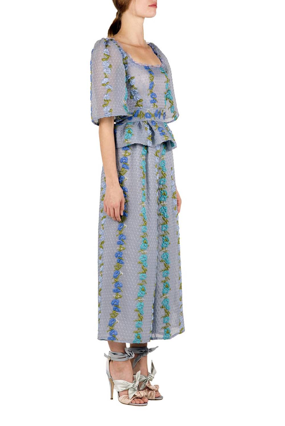 Luisa Beccaria Pantaloni a vita alta in organza fil coupé floreale a righe Super Saving Price