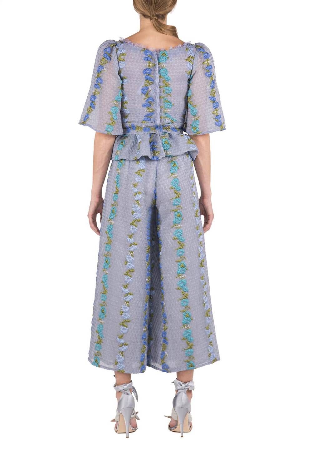 Luisa Beccaria Pantaloni a vita alta in organza fil coupé floreale a righe Super Saving Price