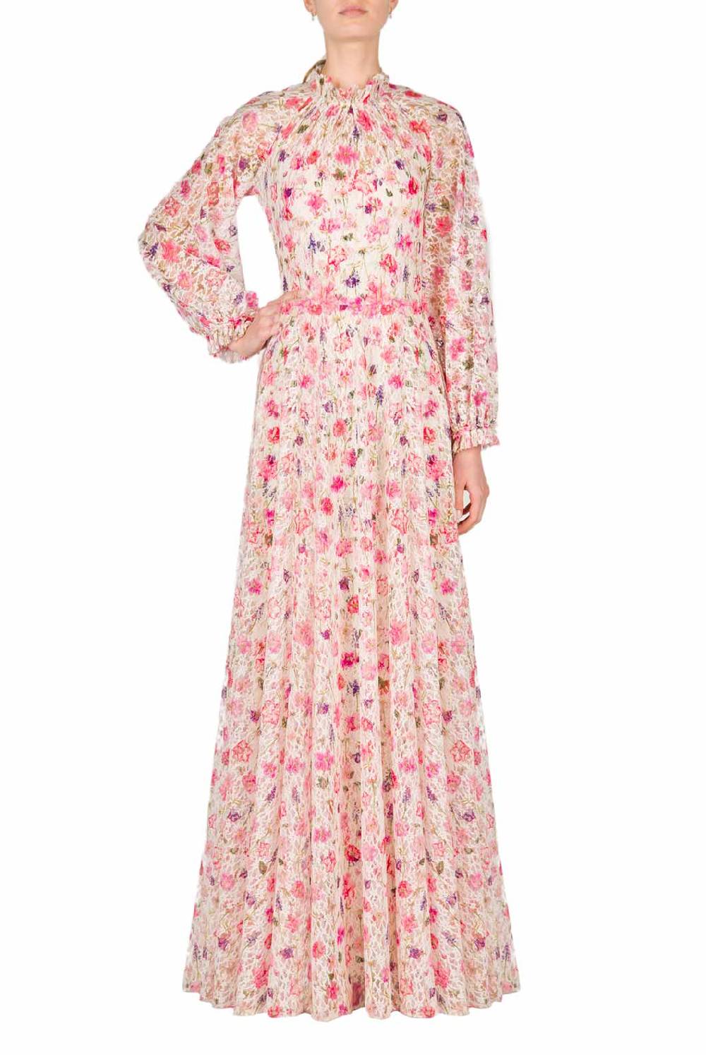 Luisa Beccaria Maxi abito in pizzo con collo a lupetto stampato floreale Offerta settimanale