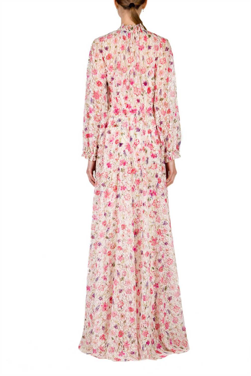 Luisa Beccaria Maxi abito in pizzo con collo a lupetto stampato floreale Offerta settimanale