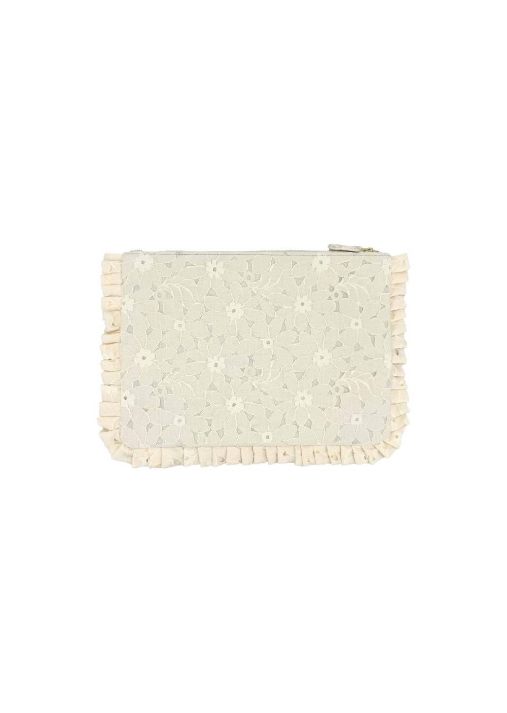 Luisa Beccaria Pochette Piccola A Mano In Pizzo Floreale Crema Ultimi tre giorni