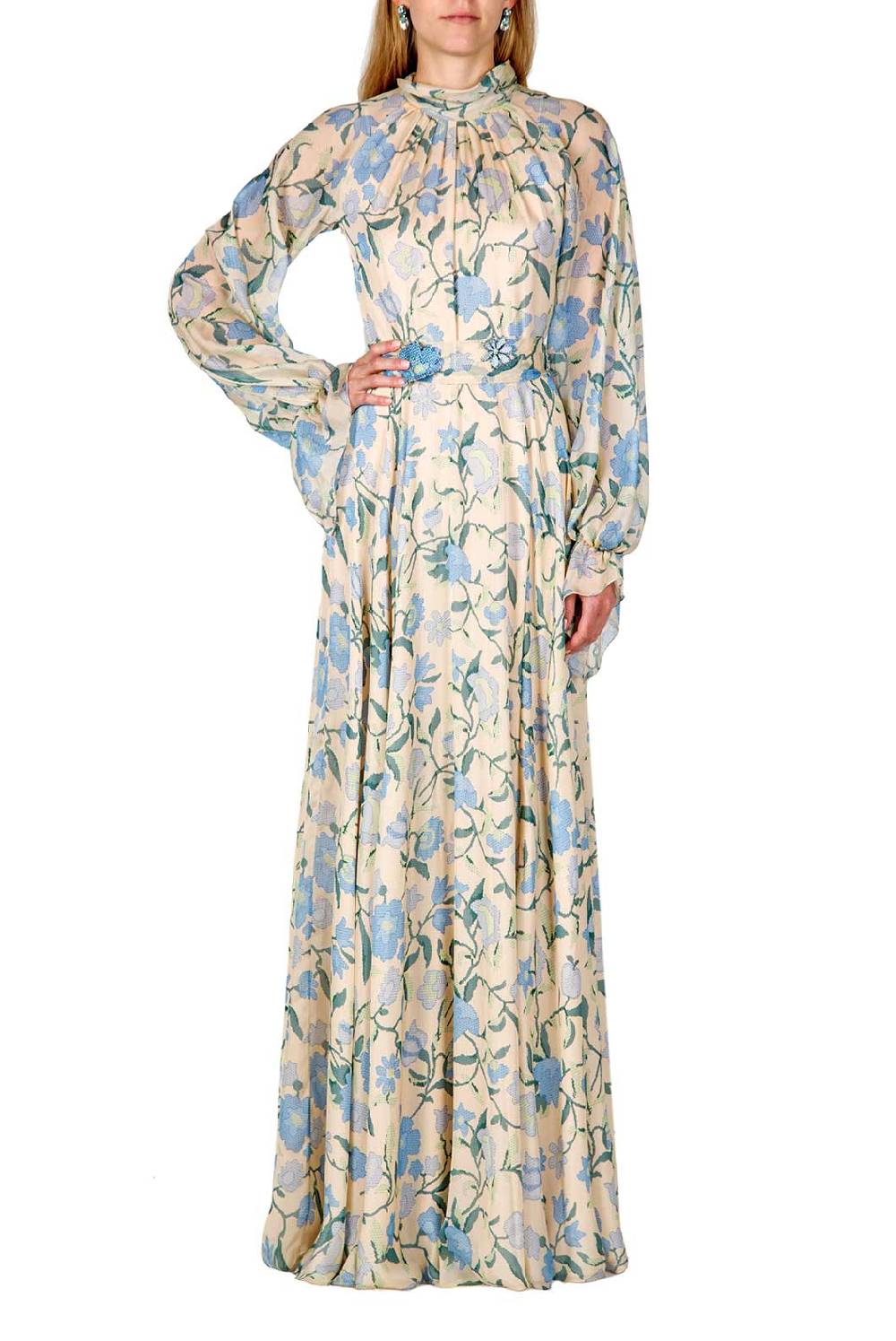Luisa Beccaria Maxi abito in chiffon di seta con fiori di campo Fino al 60% di sconto
