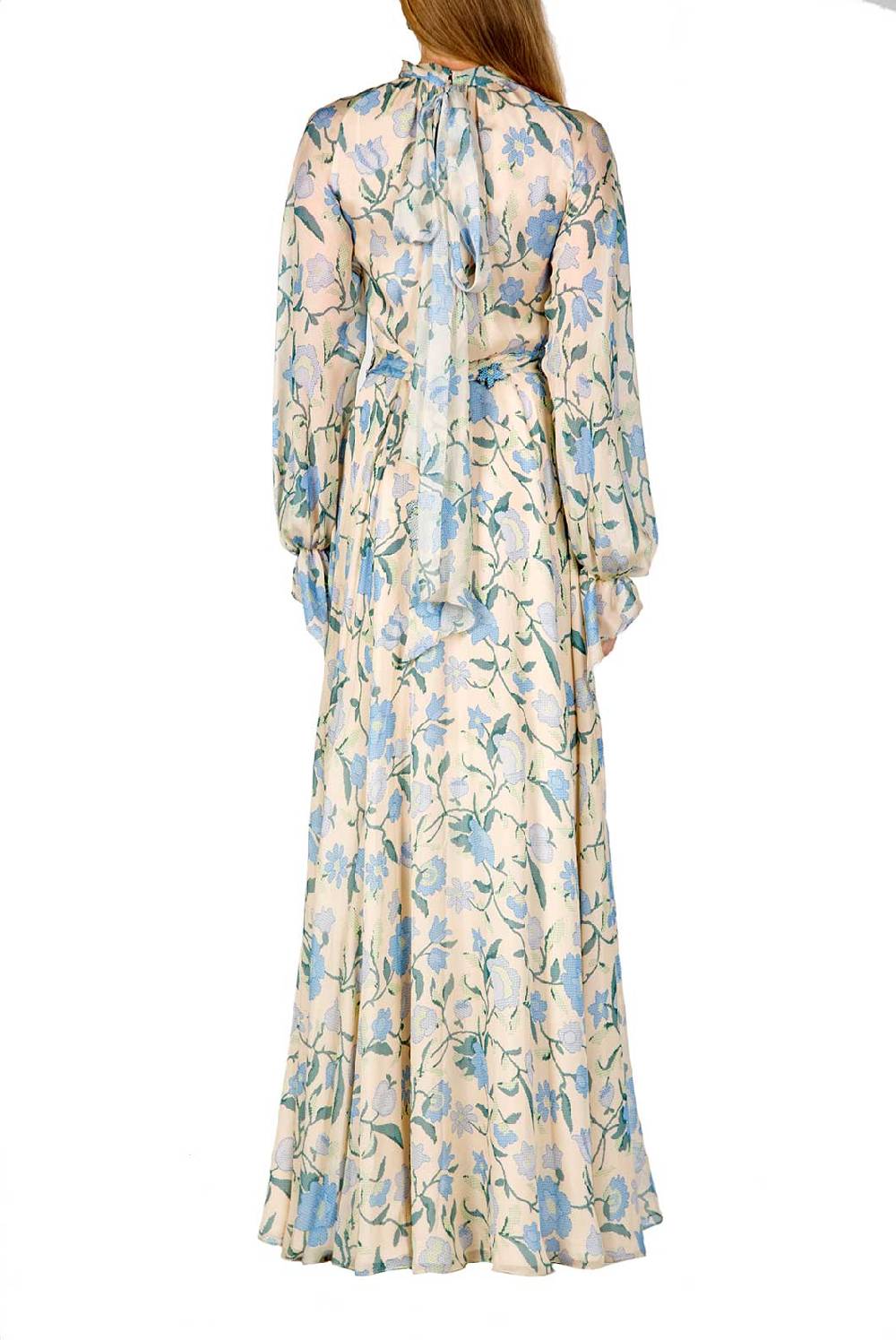 Luisa Beccaria Maxi abito in chiffon di seta con fiori di campo Fino al 60% di sconto