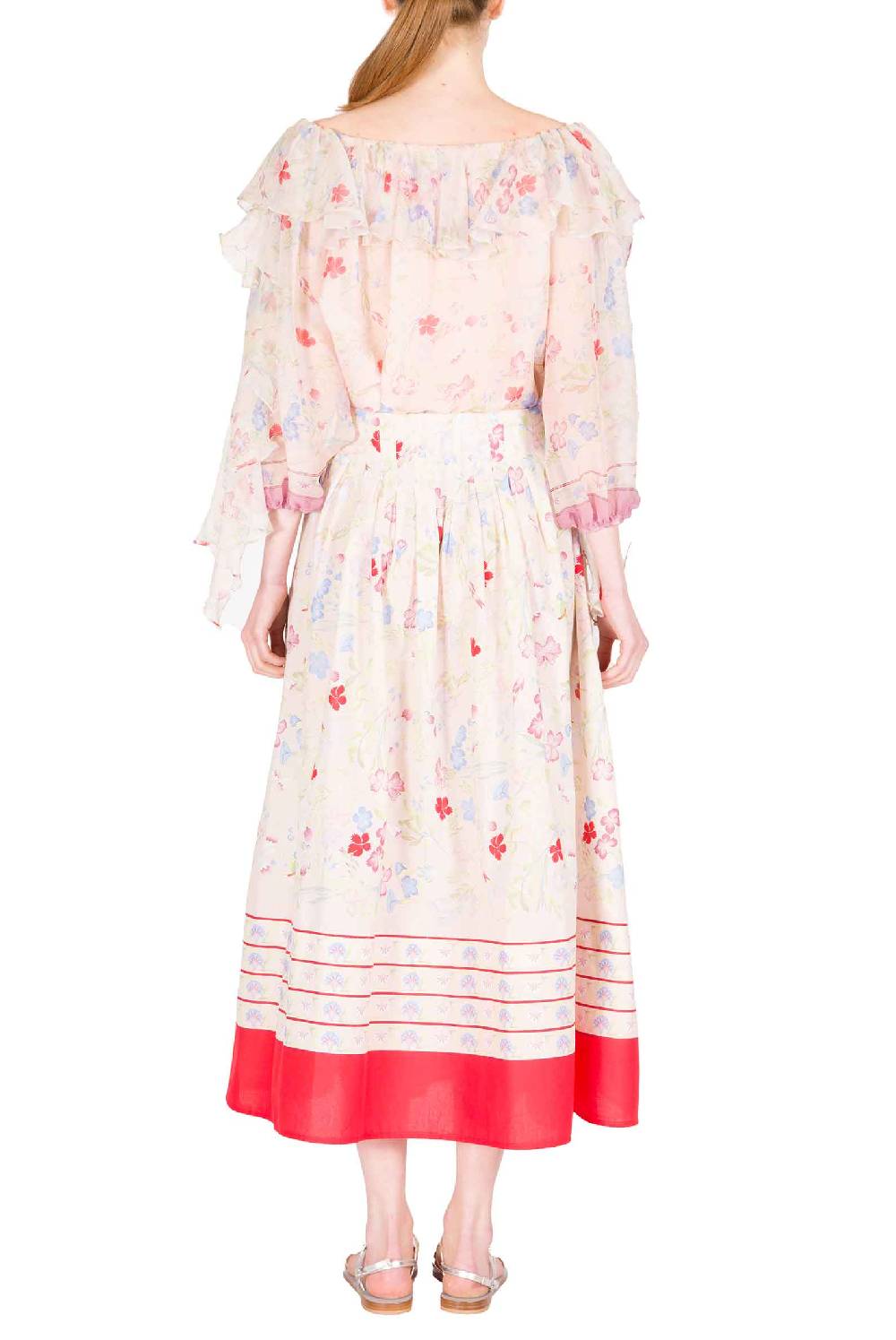 Luisa Beccaria Blusa in chiffon stampata con volant a fiori Gilly Fino al 65% di sconto
