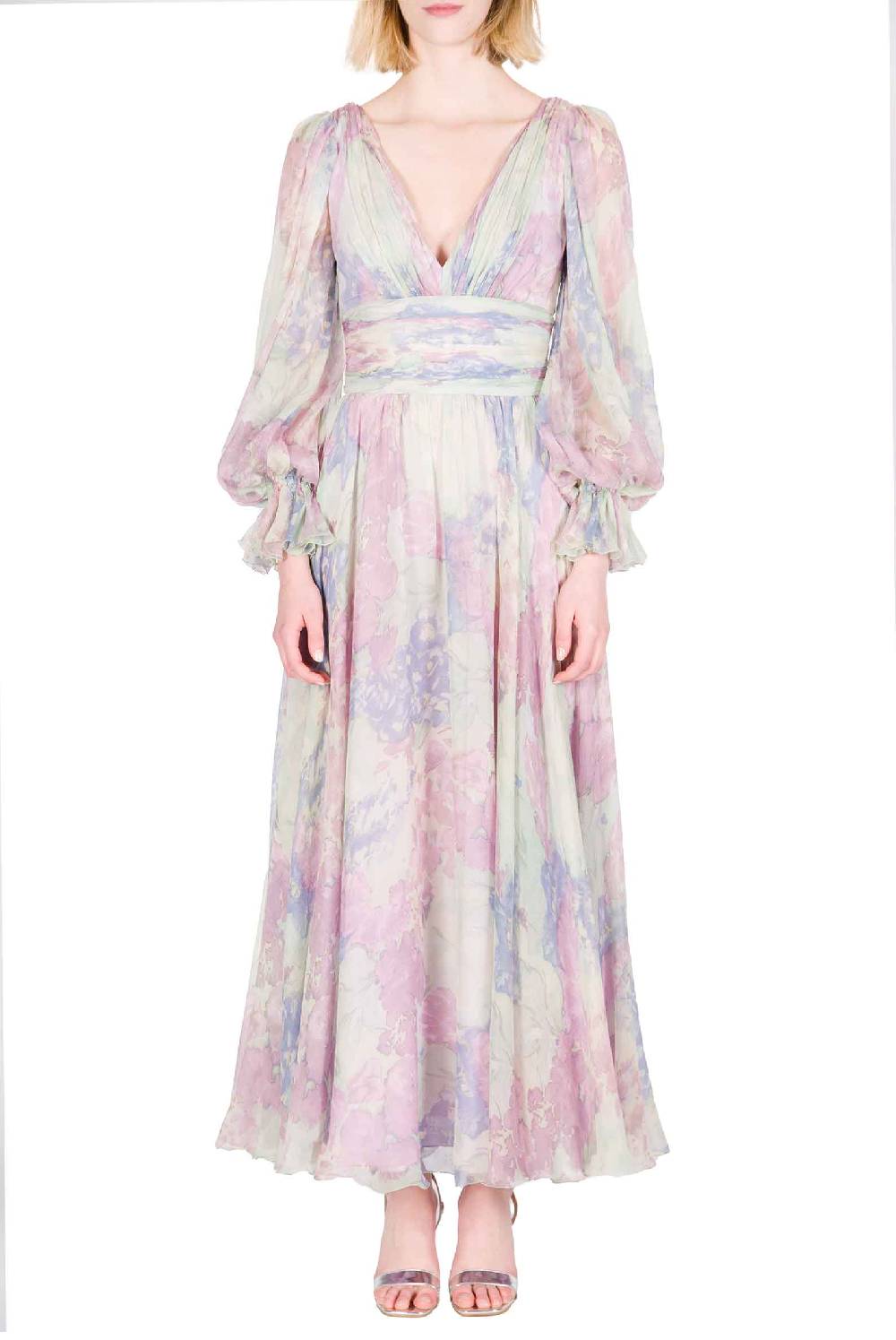 Luisa Beccaria Abito in chiffon stampato Luna con fiori astratti Solo un giorno rimasto