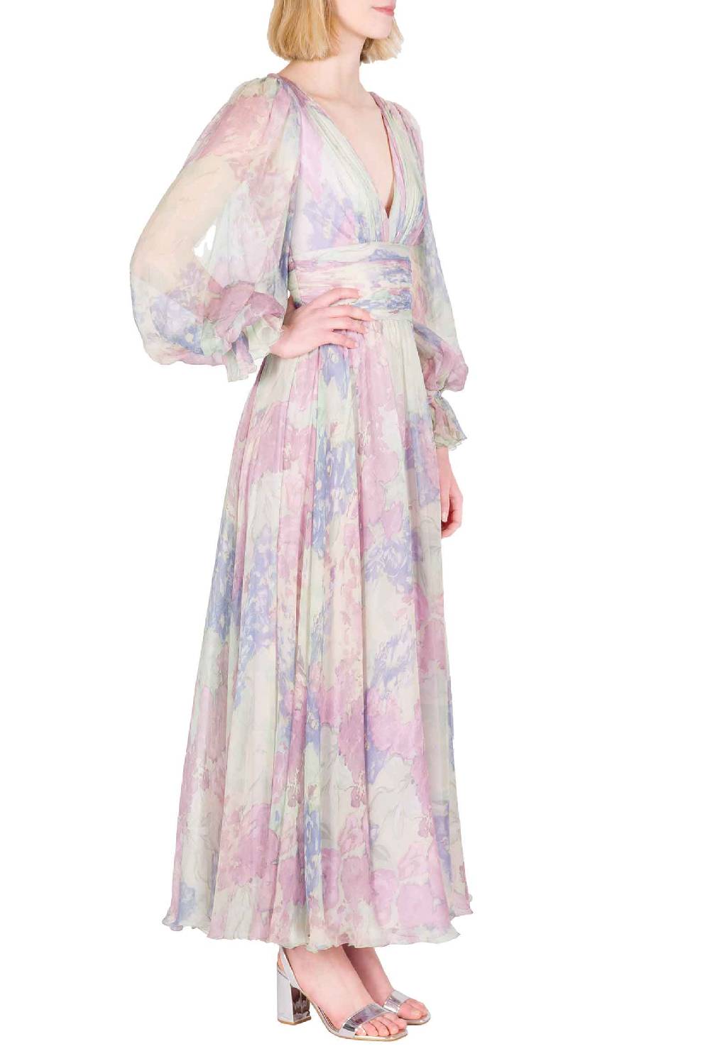 Luisa Beccaria Abito in chiffon stampato Luna con fiori astratti Solo un giorno rimasto