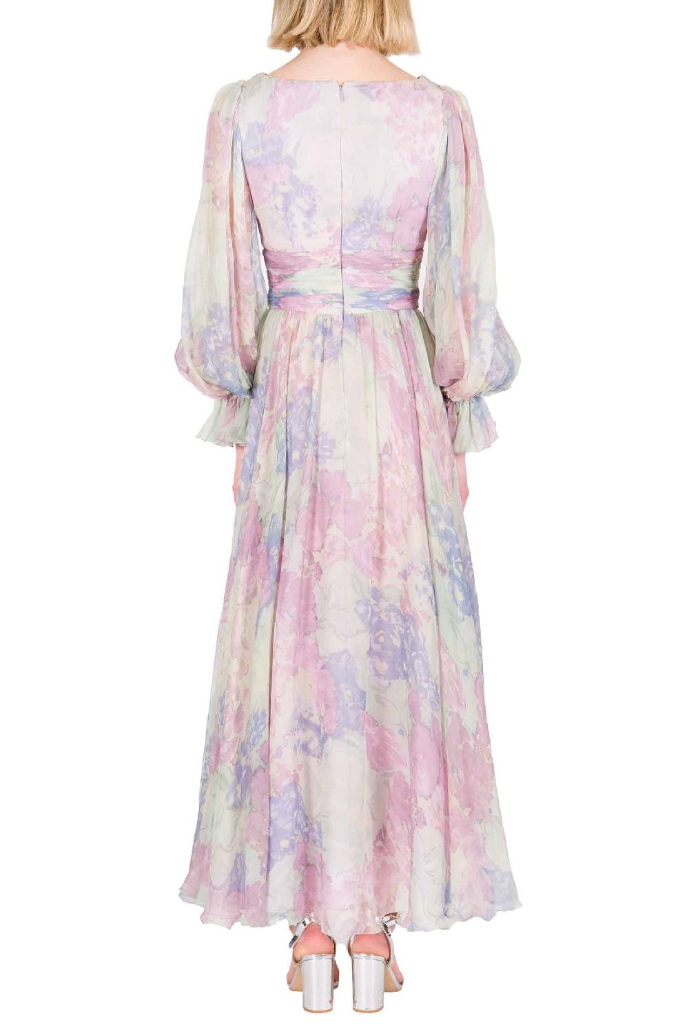 Luisa Beccaria Abito in chiffon stampato Luna con fiori astratti Solo un giorno rimasto