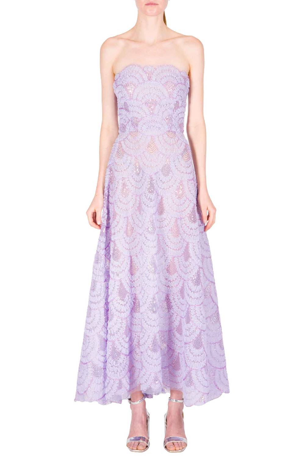 Luisa Beccaria Abito bustier midi in tulle con paillettes Officina