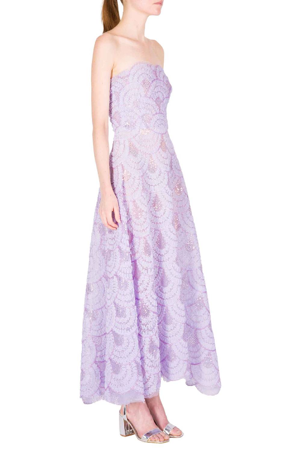 Luisa Beccaria Abito bustier midi in tulle con paillettes Officina