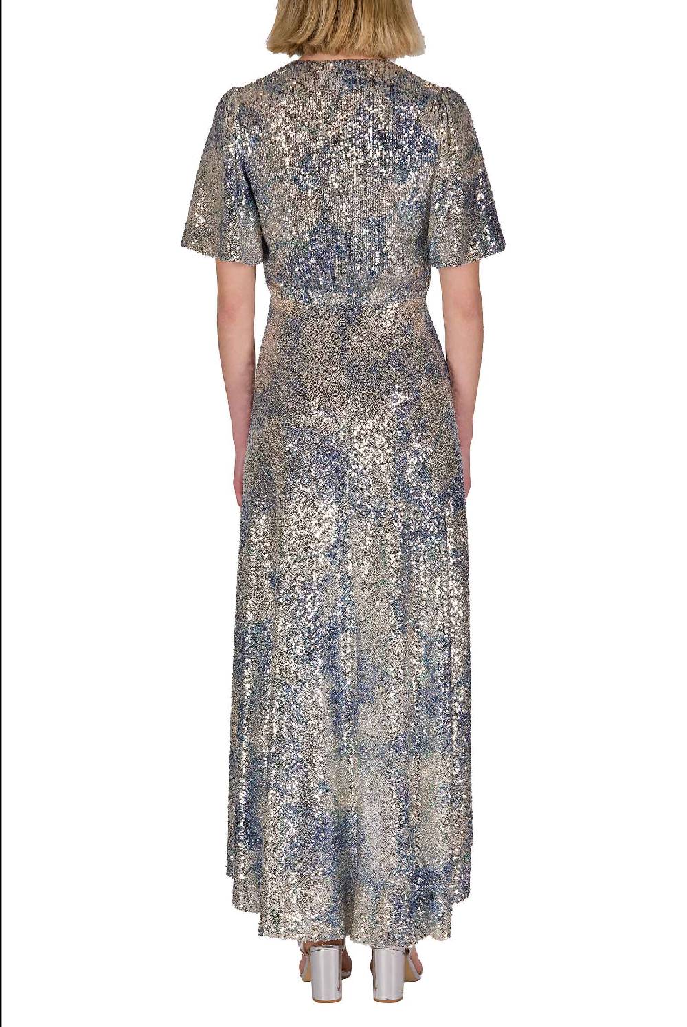 Luisa Beccaria Abito bottoncino con paillettes marmorizzate In vendita