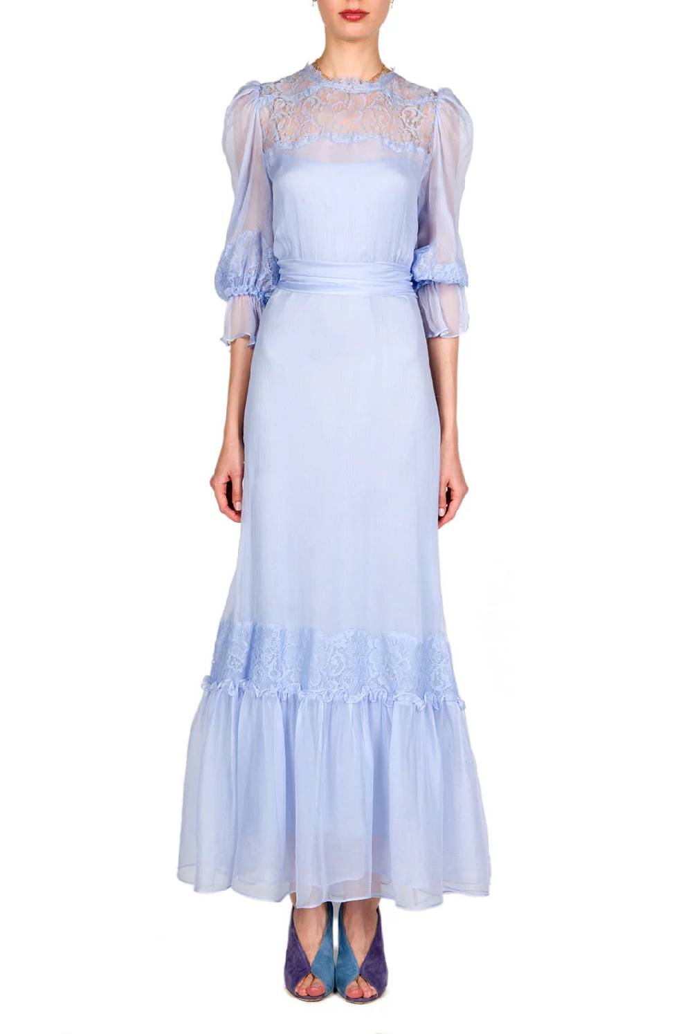 Luisa Beccaria Abito in chiffon decorato in pizzo Sconti questo mese