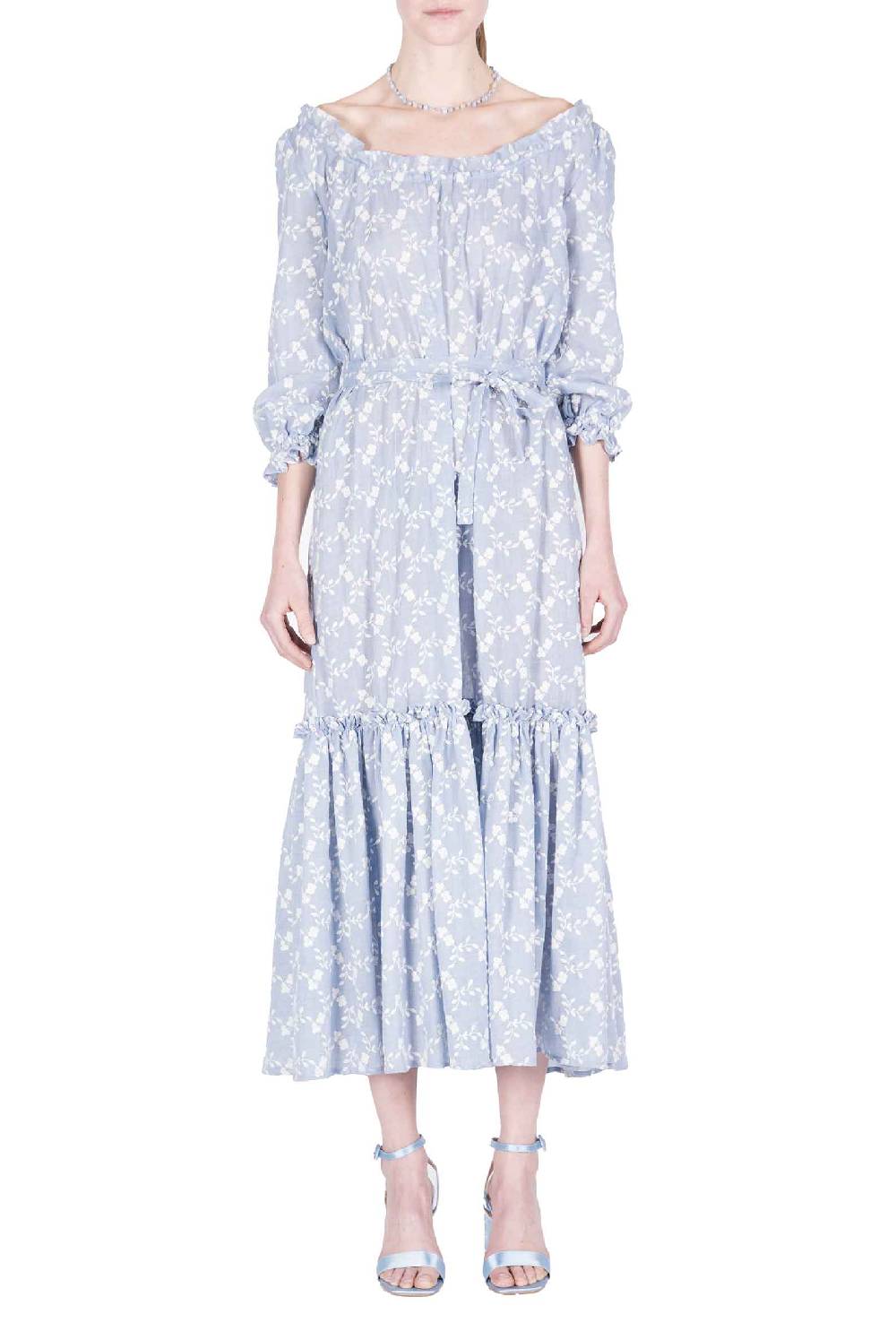 Luisa Beccaria Abito In Cotone Ricamato Floreale Con Balza Promozione