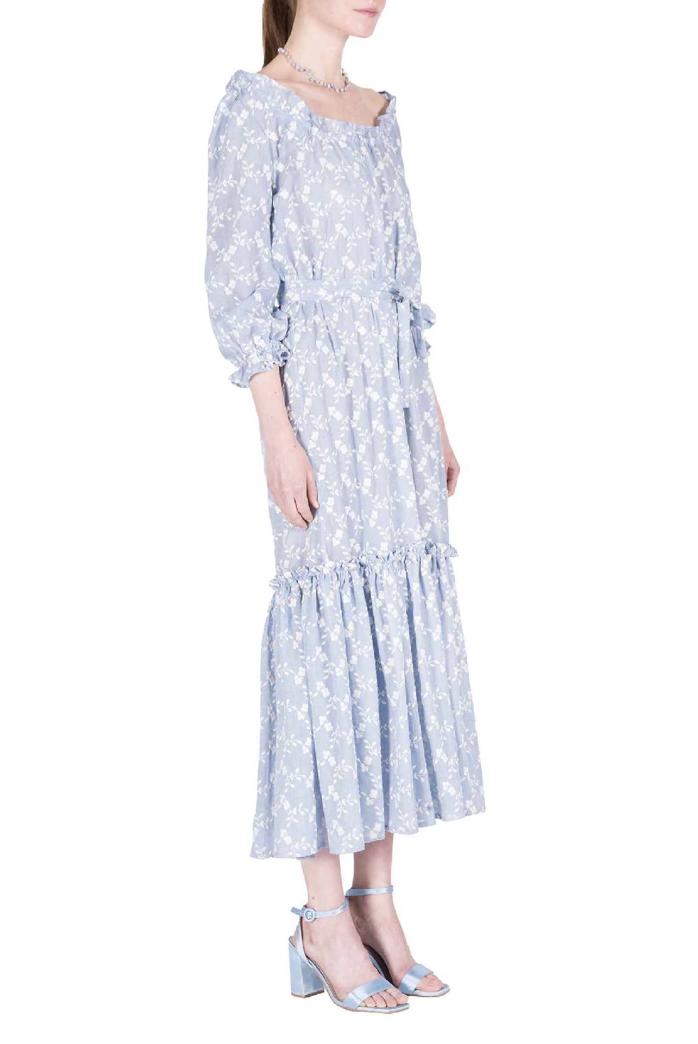 Luisa Beccaria Abito In Cotone Ricamato Floreale Con Balza Promozione
