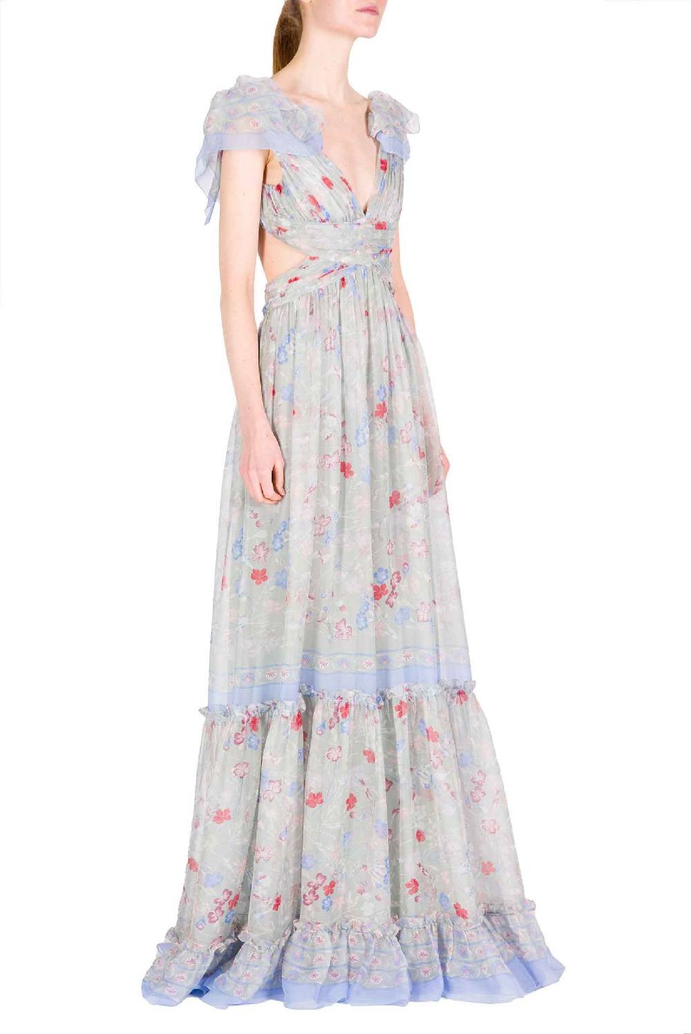 Luisa Beccaria Abito in chiffon stampato con schiena scoperta a fiori Gilly Qualità Garantita