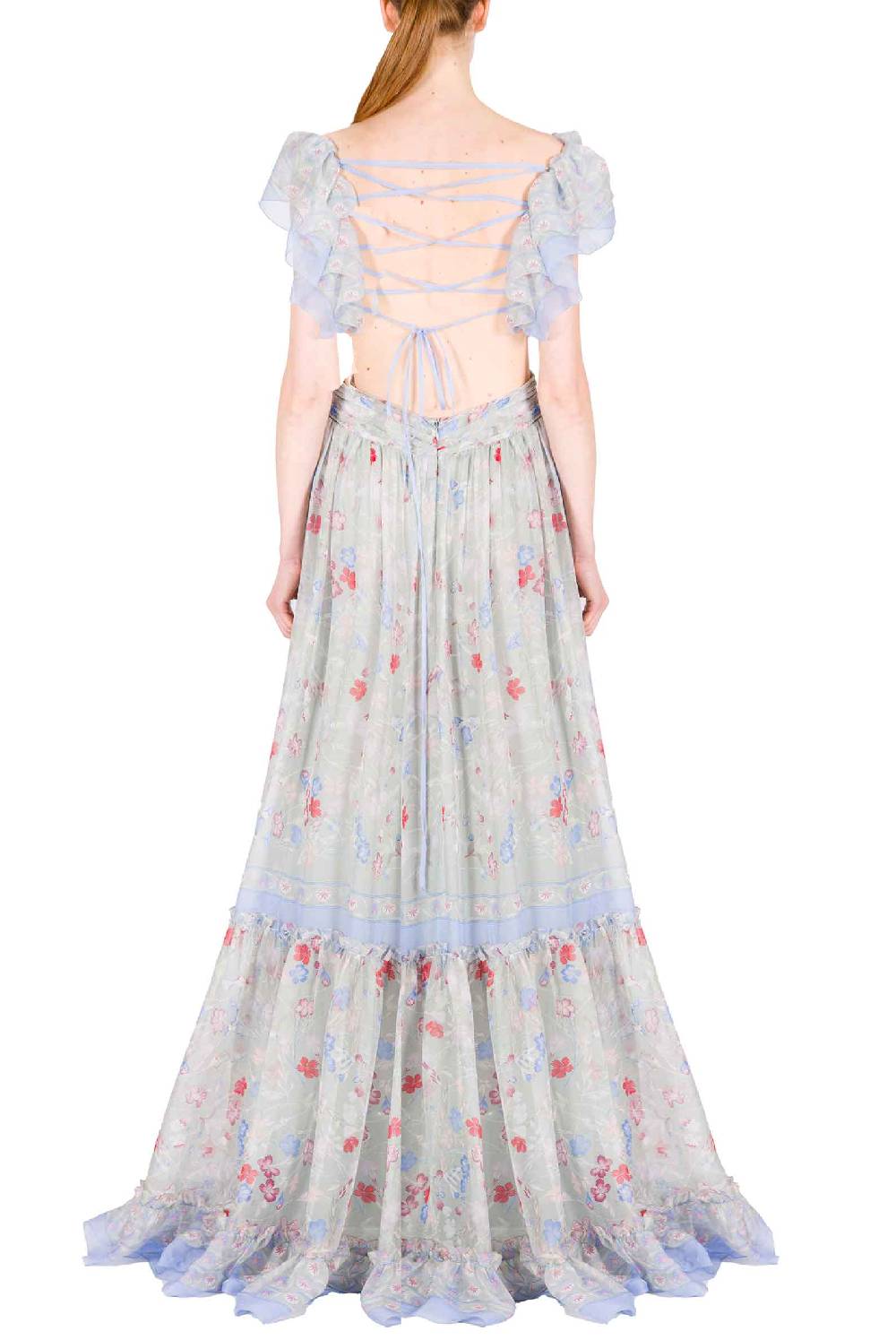 Luisa Beccaria Abito in chiffon stampato con schiena scoperta a fiori Gilly Qualità Garantita