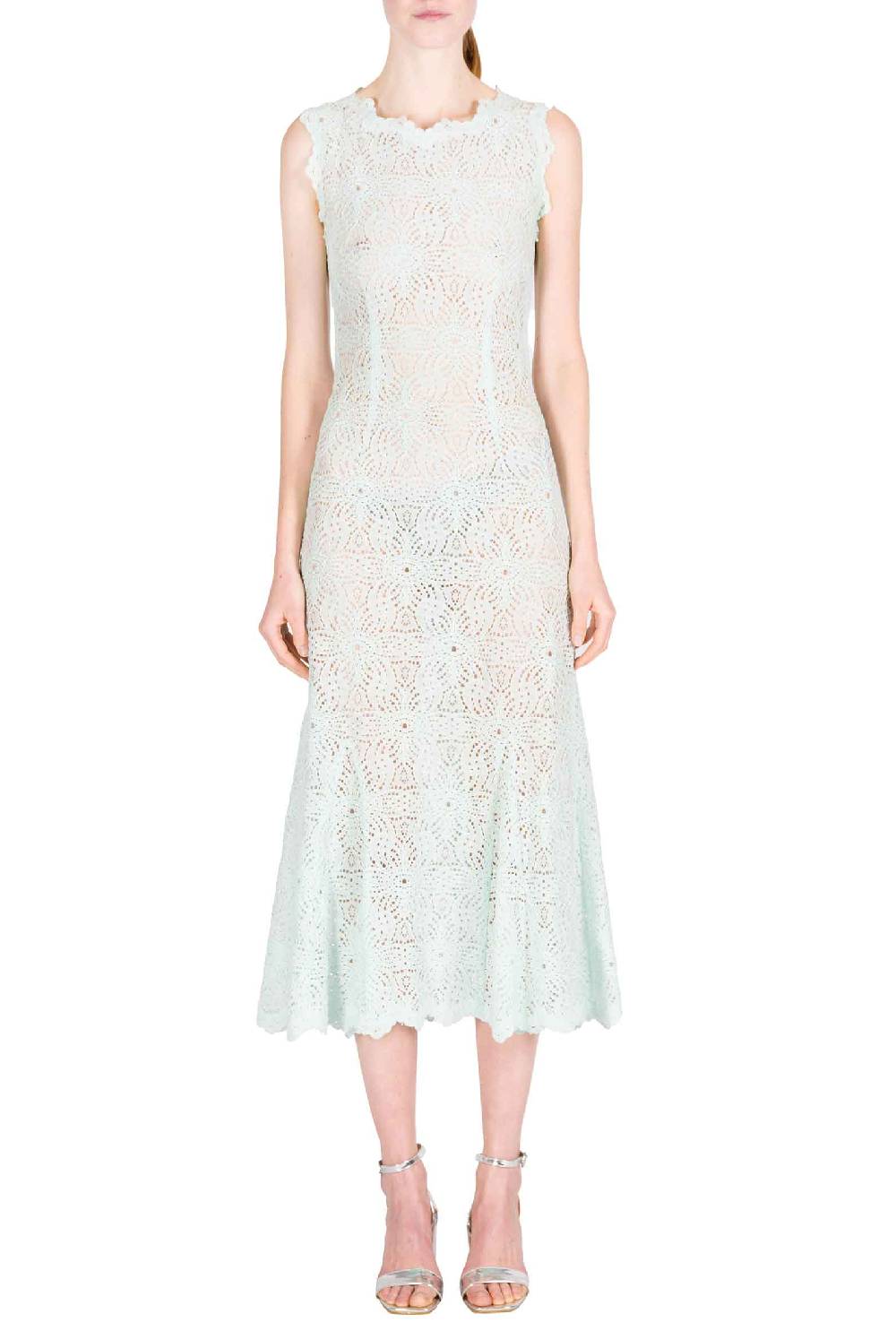Luisa Beccaria Abito midi in pizzo blu ghiaccio Offerta