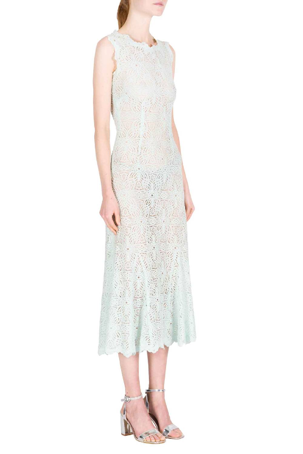 Luisa Beccaria Abito midi in pizzo blu ghiaccio Offerta