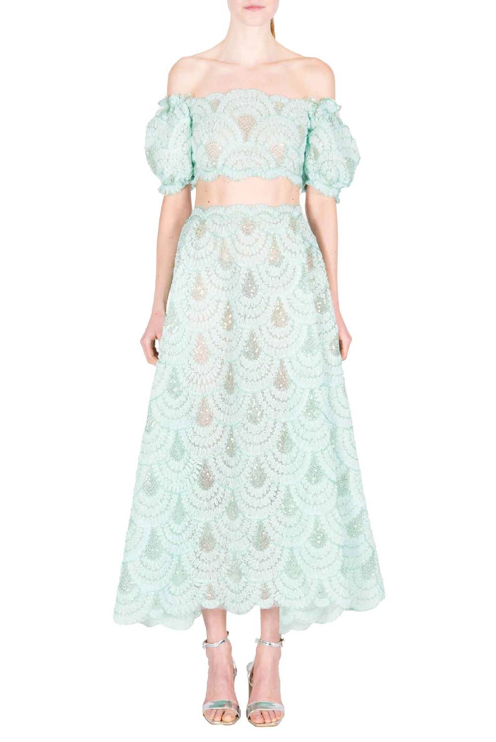 Luisa Beccaria Maniche a sbuffo in tulle con paillettes e spalle scoperte Online