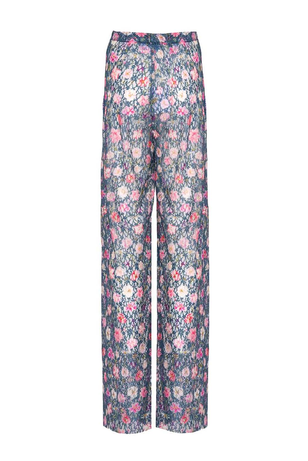 Luisa Beccaria Pantaloni svasati a vita alta in georgette con stampa floreale In Vendita