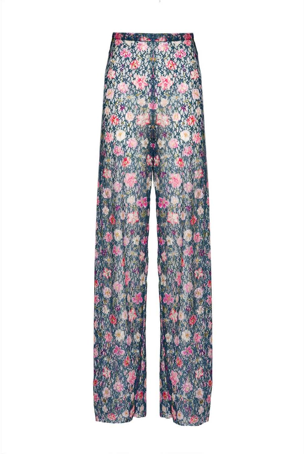 Luisa Beccaria Pantaloni svasati a vita alta in georgette con stampa floreale In Vendita