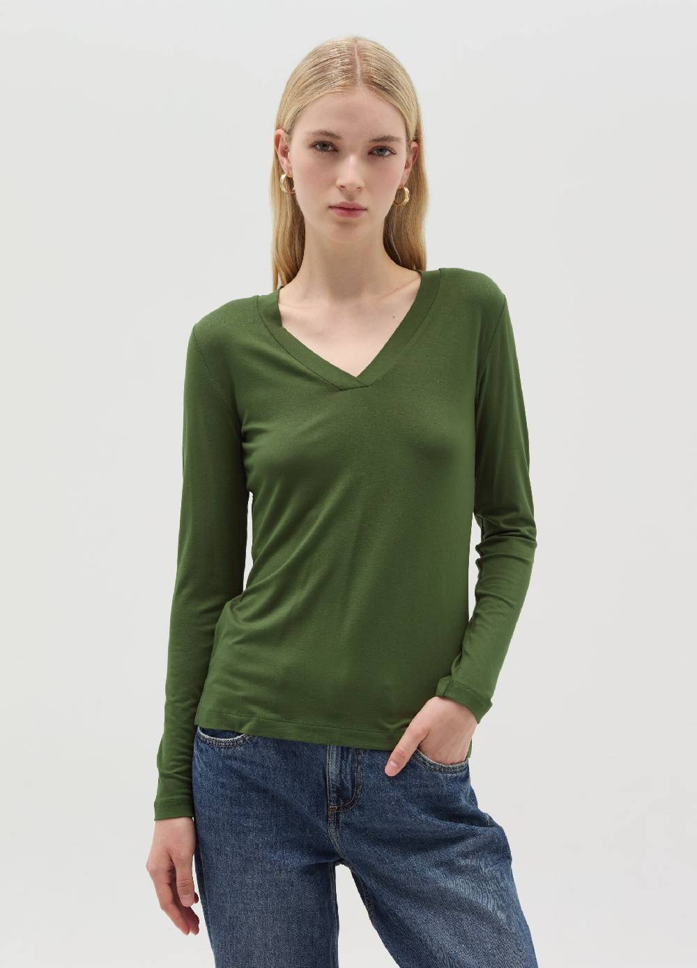 OVS T-shirt in viscosa stretch con scollo a V Vendite Flash