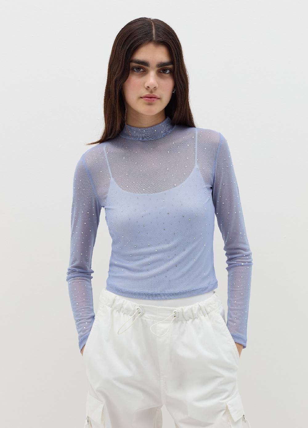 B. ANGEL T-shirt in mesh con strass all-over Convenienza