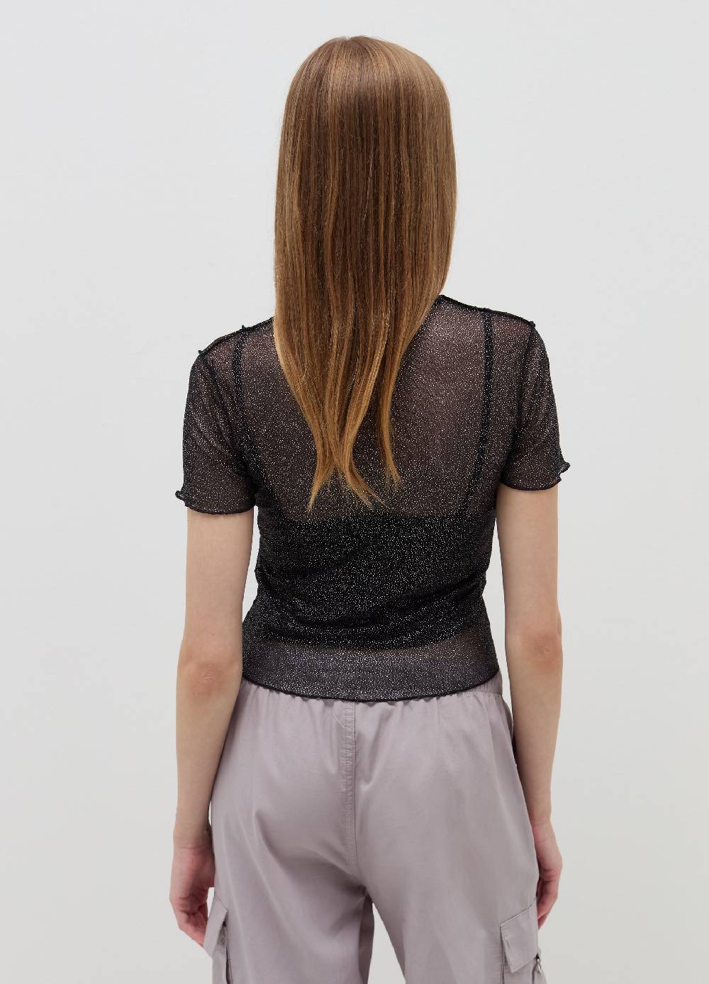B. ANGEL T-shirt crop in mesh con profili ondulati Vendite Flash