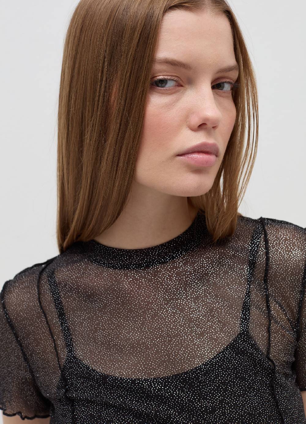 B. ANGEL T-shirt crop in mesh con profili ondulati Vendite Flash